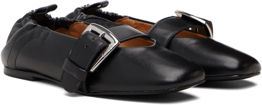 Buckle Strap Ballerinas In Black