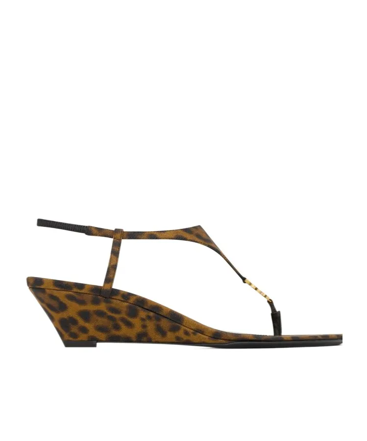 Saint Laurent Cassandra Leopard Wedge Sandals