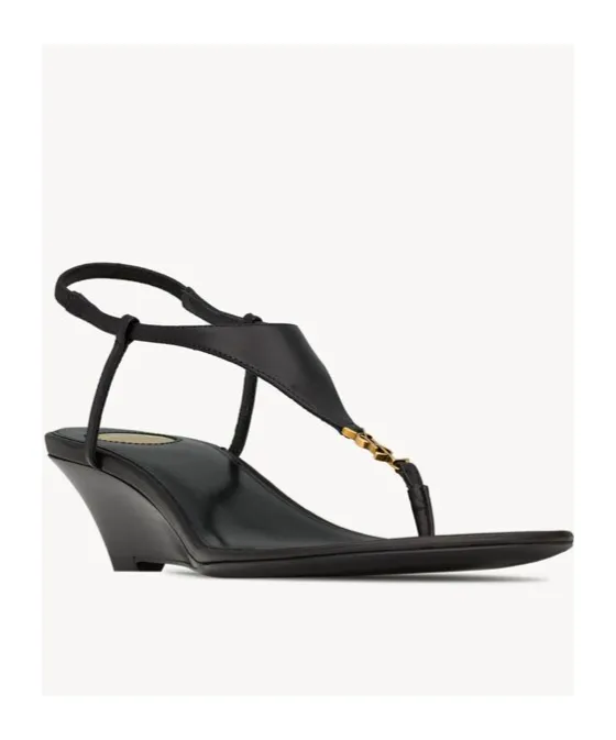 Saint Laurent Cassandra Logo Plaque Wedge Sandals