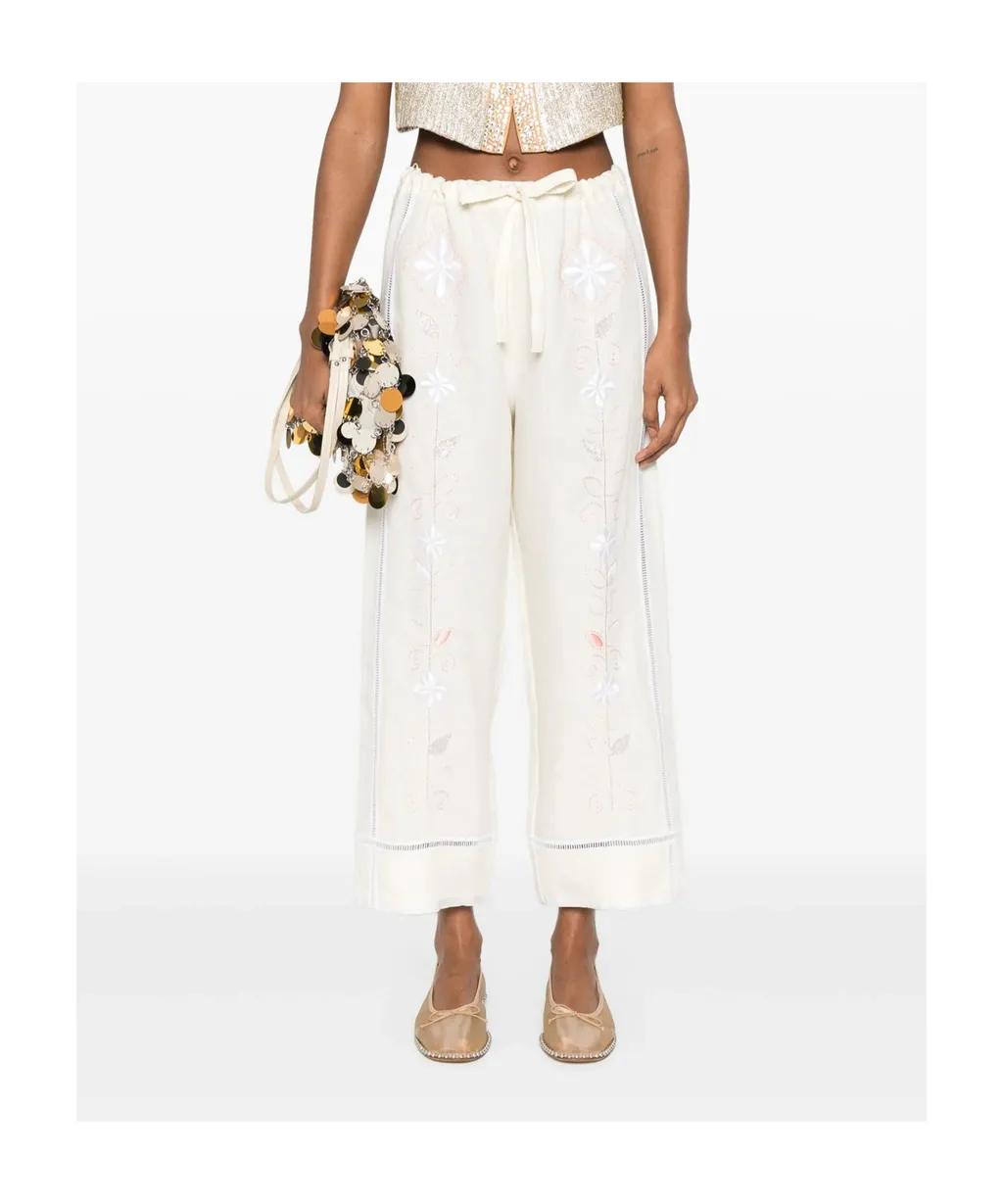 Flower Embroidered Casual Pants