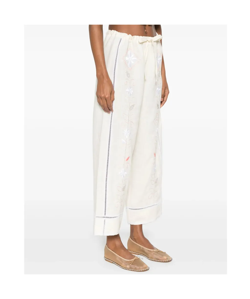 Flower Embroidered Casual Pants