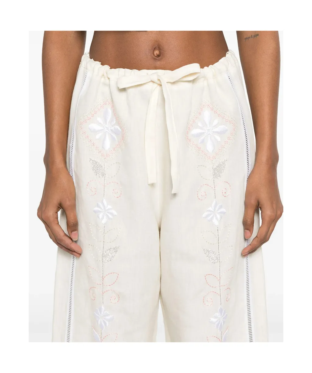 Flower Embroidered Casual Pants