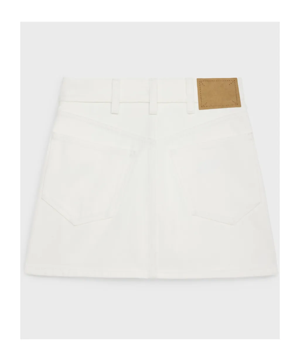 Embroidered Mini Skirt In Raw Wash White Denim