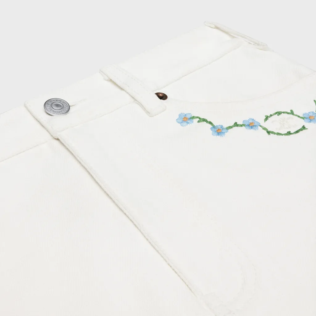 Embroidered Mini Skirt In Raw Wash White Denim