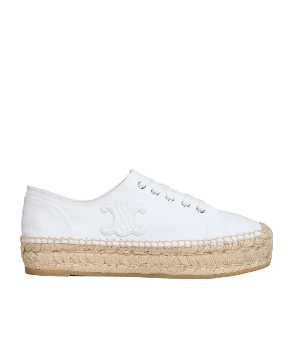 Les Espadrilles Celine Lace-Up In Canvas And Calfskin