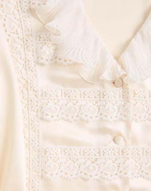 Ruffled Lace Silk Shirt
