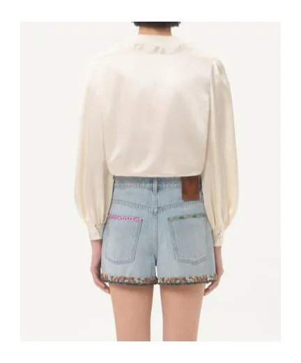 Ruffled Lace Silk Shirt
