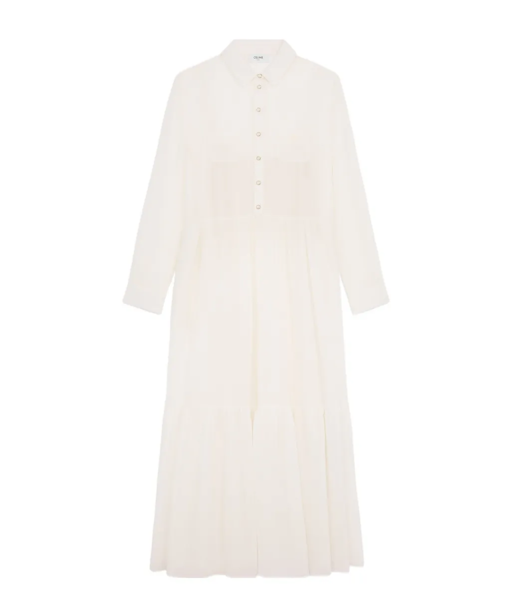 Long Shirt Dress In Cotton Silk Crepon