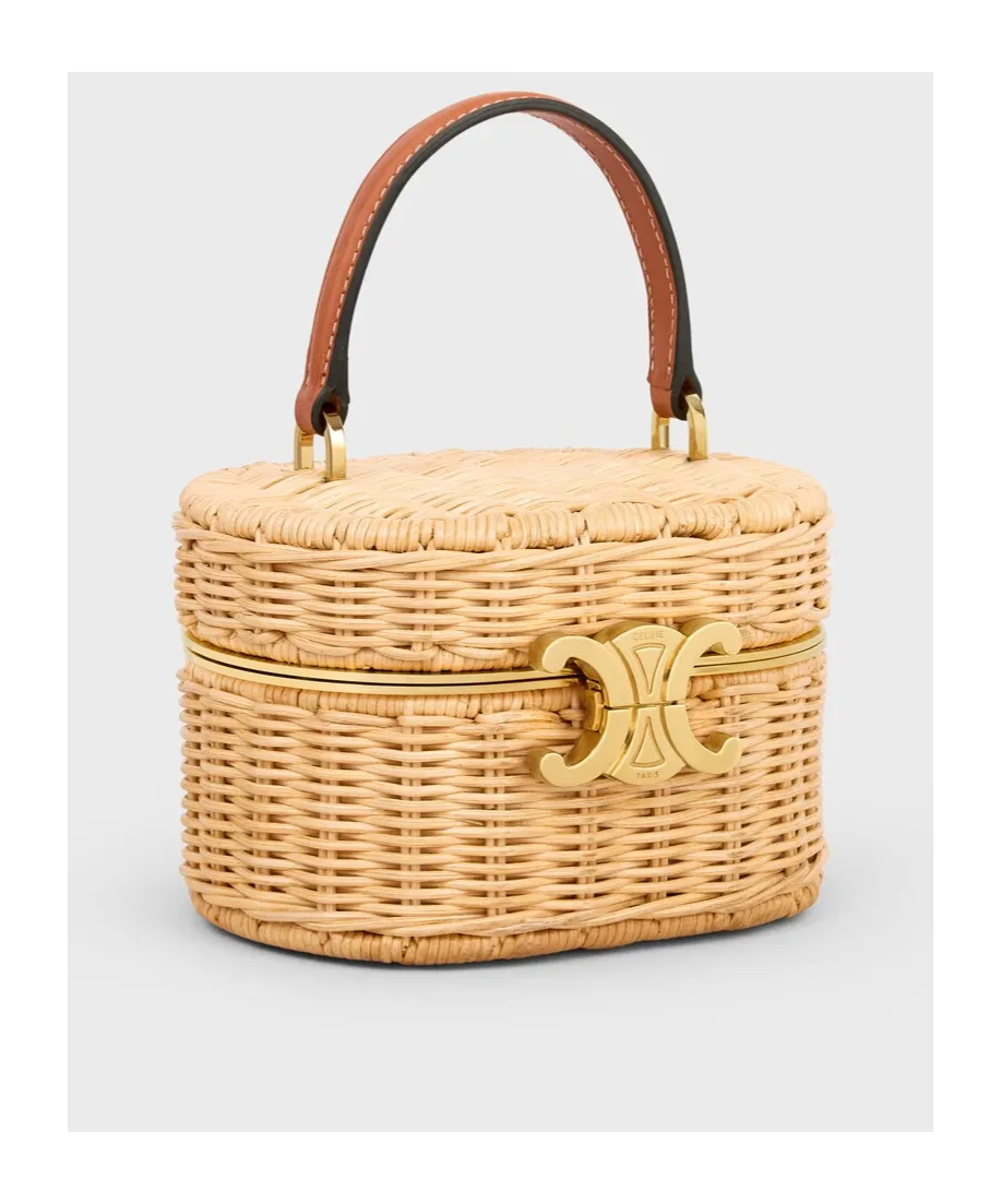 Triomphe Oval Box In Wicker And Calfskin