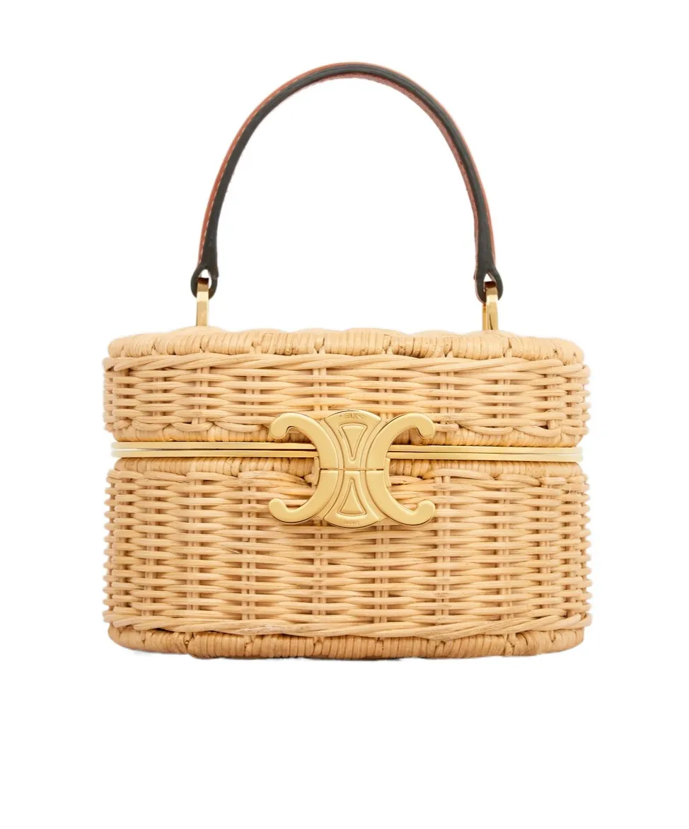 Triomphe Oval Box In Wicker And Calfskin