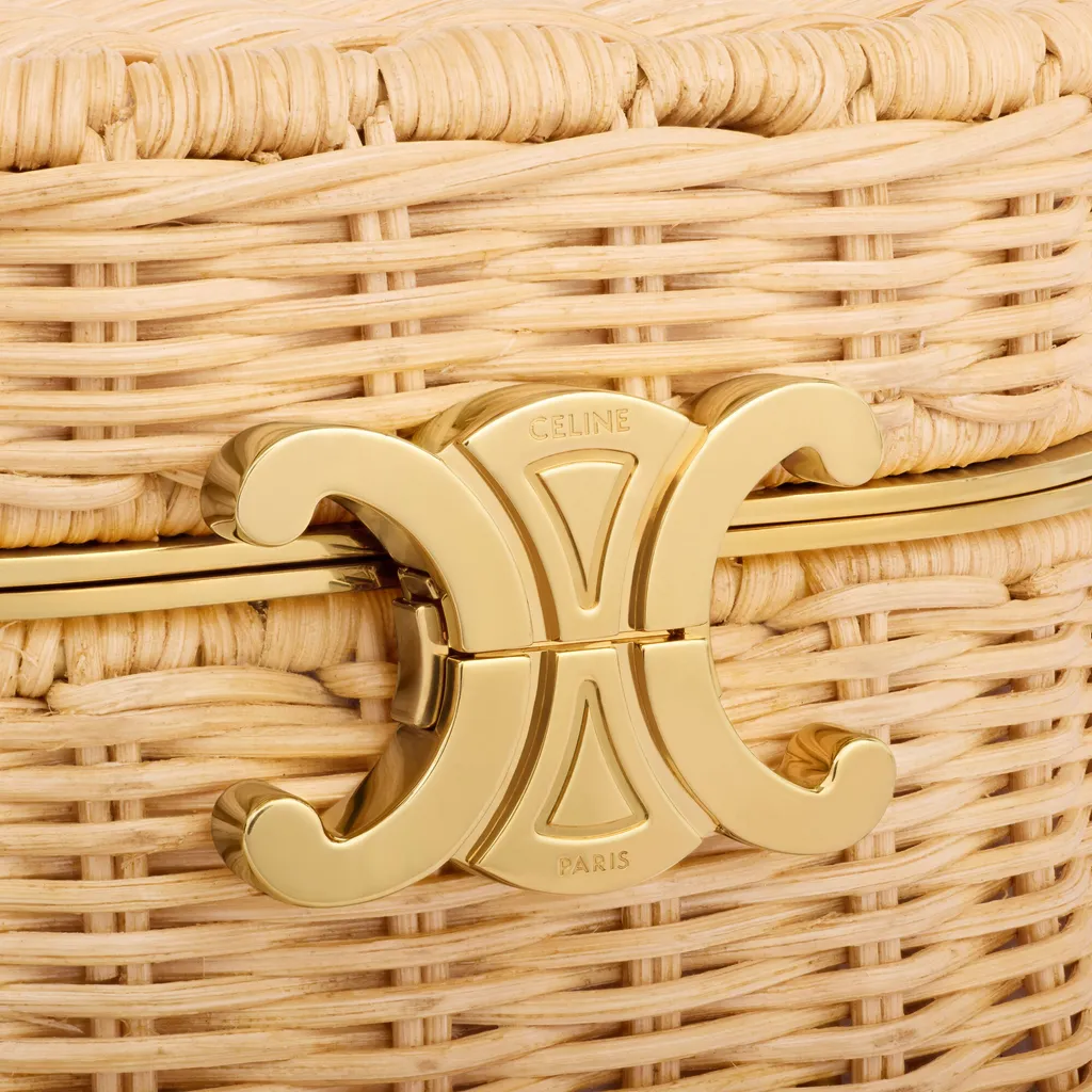Triomphe Oval Box In Wicker And Calfskin