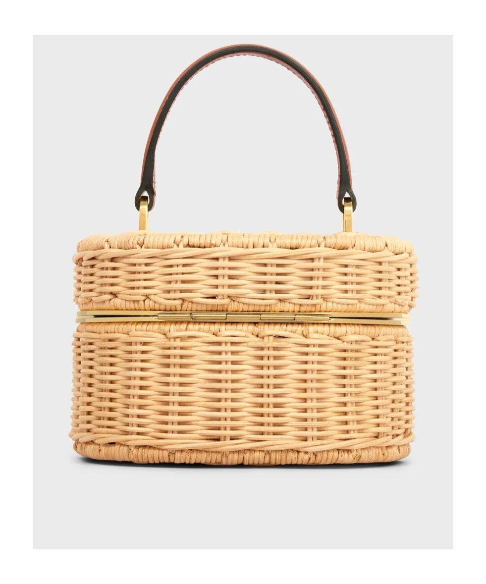Triomphe Oval Box In Wicker And Calfskin