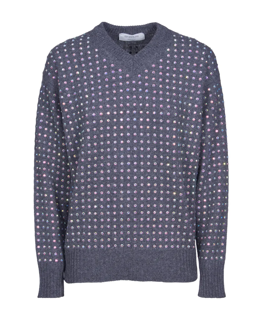 Crystal-Embellished V-Neck Jumper