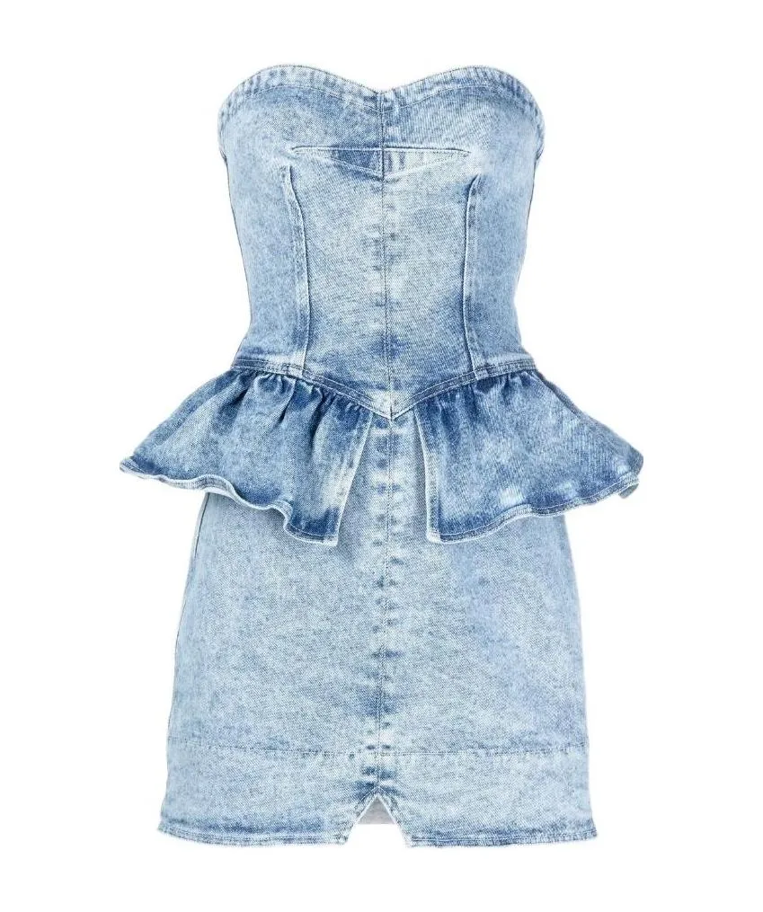 Strapless Denim Peplum Mini-Dress