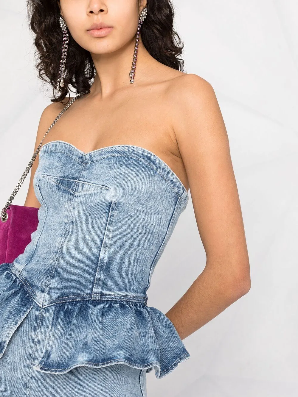 Strapless Denim Peplum Mini-Dress