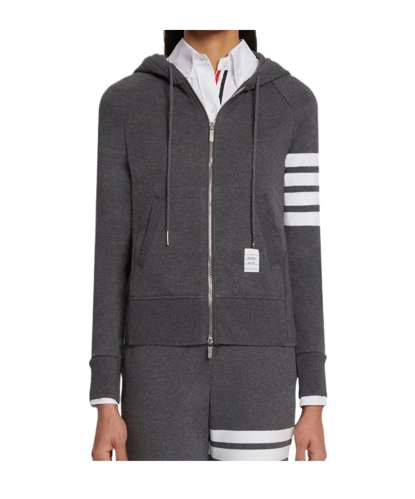 Thom Browne 4-Bar Striped Zip-Up Hoodie