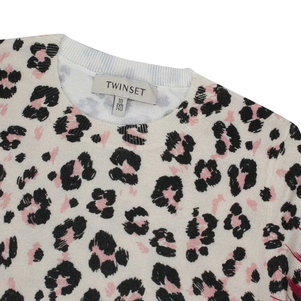 Twin Set Bambina Maglia Stampa Animalier In Misto Cotone