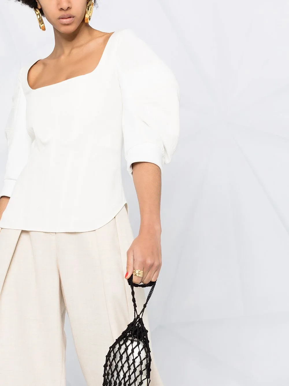 Square-Neck Puff-Sleeve Blouse
