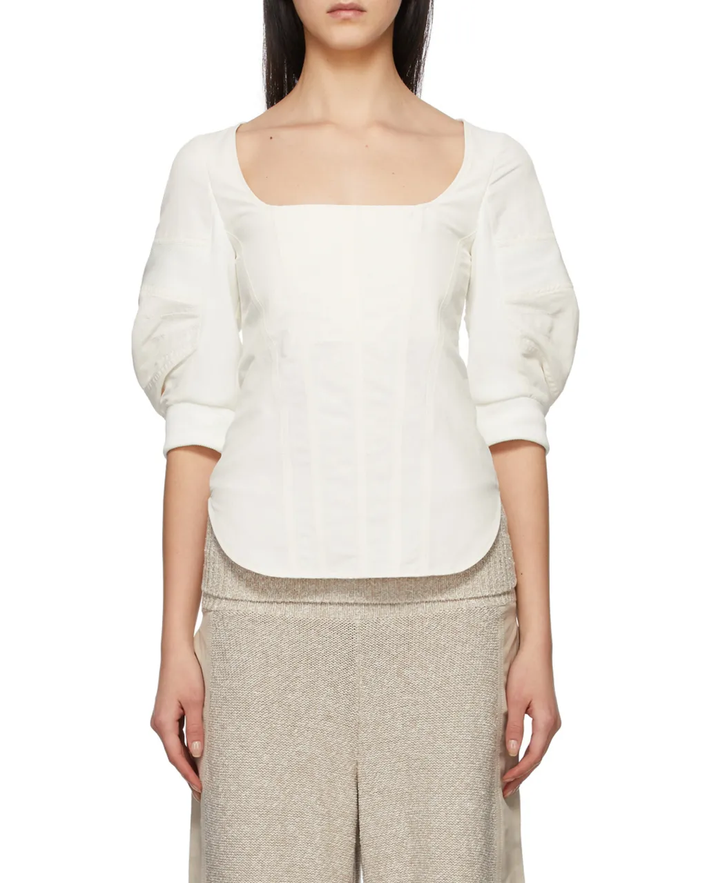 Square-Neck Puff-Sleeve Blouse