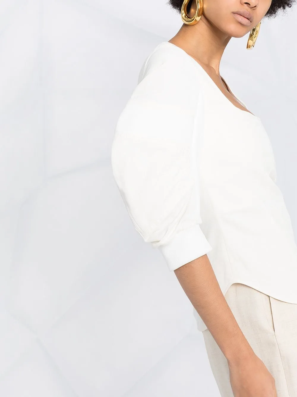 Square-Neck Puff-Sleeve Blouse