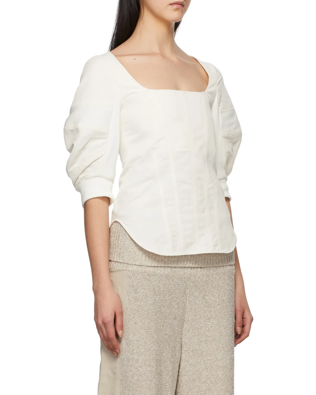 Square-Neck Puff-Sleeve Blouse