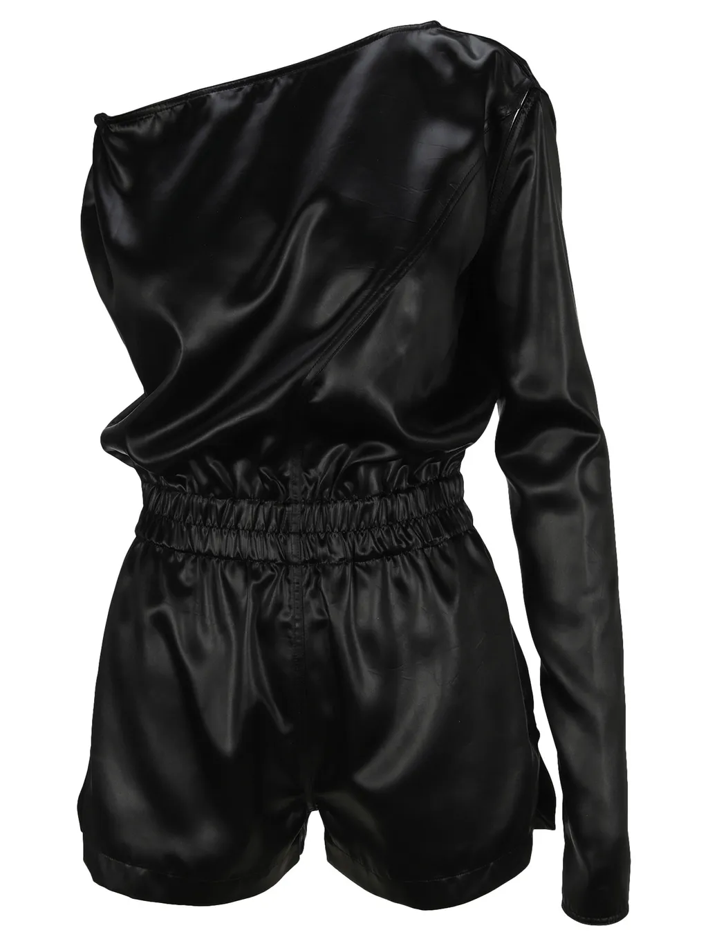 One-Shoulder Cutout Satin Playsuit