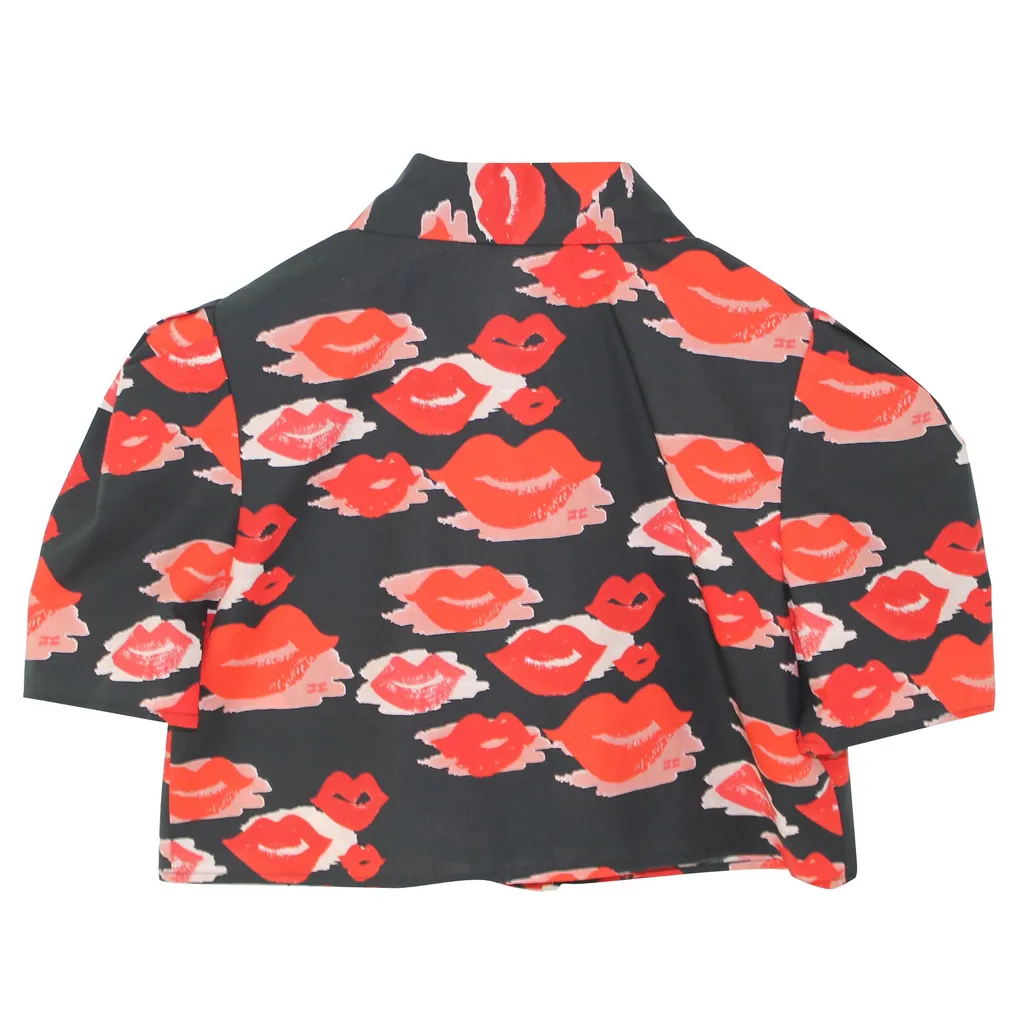 Elisabetta Franchi La Mia Bambina Camicia Cropped In Popeline Stampa Bocche