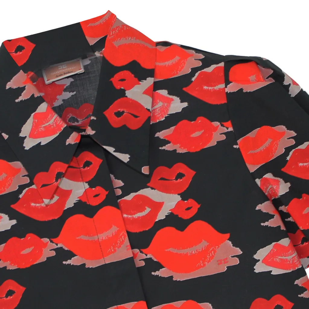 Elisabetta Franchi La Mia Bambina Camicia Cropped In Popeline Stampa Bocche