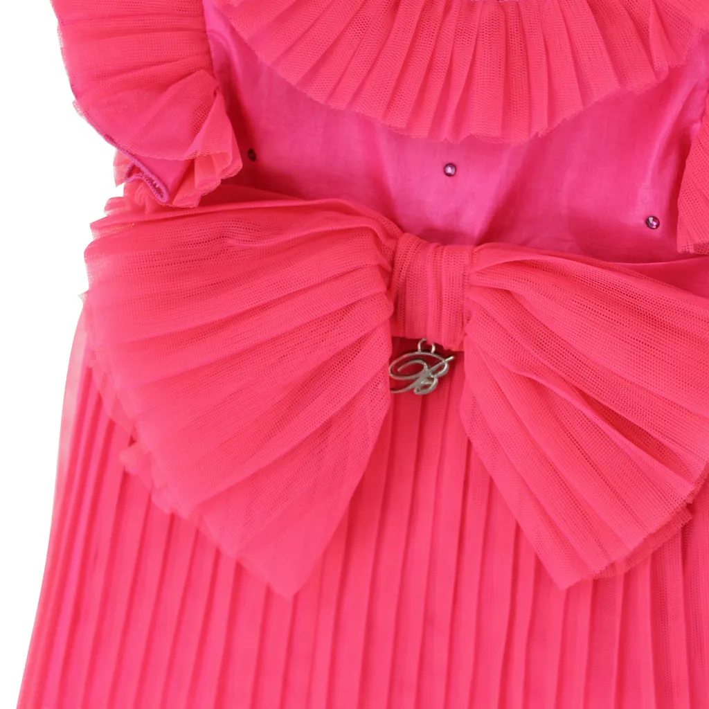 Miss Blumarine Abito Plissettato Baby Girl Ciclamino Con Maxi Fiocco