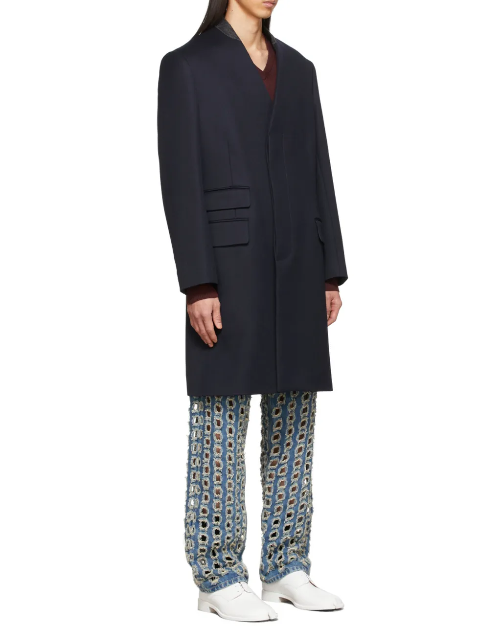 Maison Margiela Collarless Single Breasted Coat