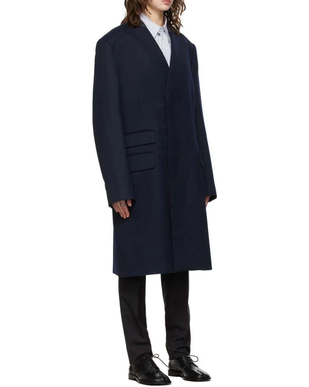 Maison Margiela Collarless Single Breasted Coat