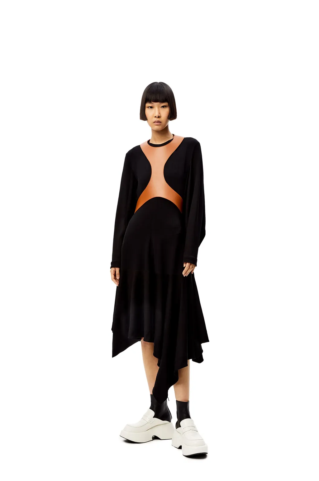 Long-Sleeve Handkerchief-Hem Dress