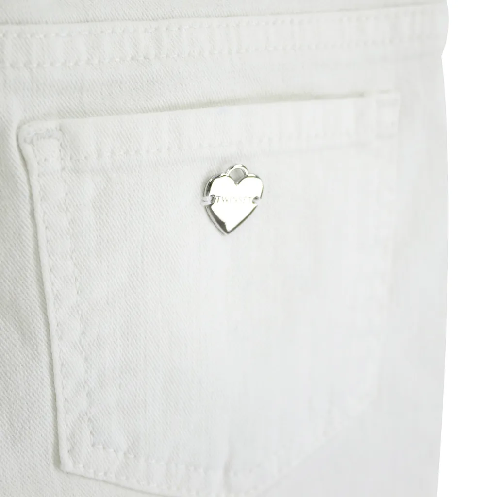Twin Set Bambina Pantalone Bianco In Denim Di Cotone