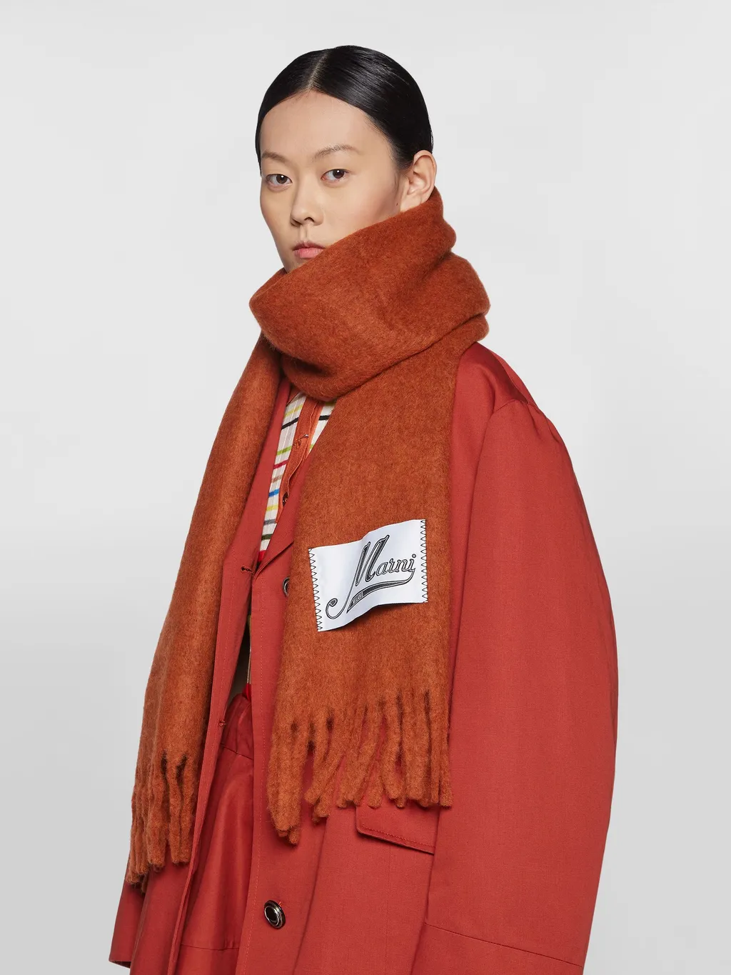 Marni Logo Patch Fringed Scarf