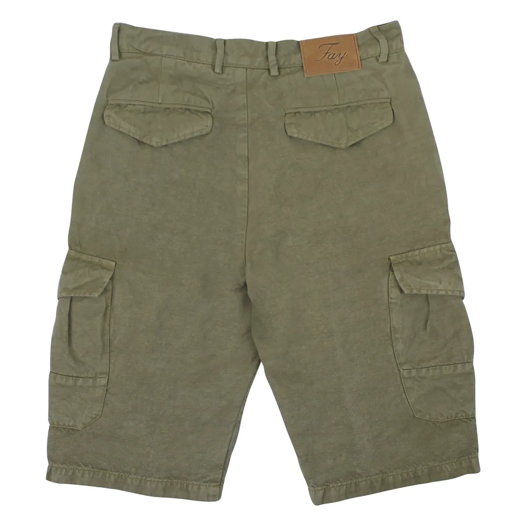 Fay Bambino Bermuda Cargo Verde In Misto Lino