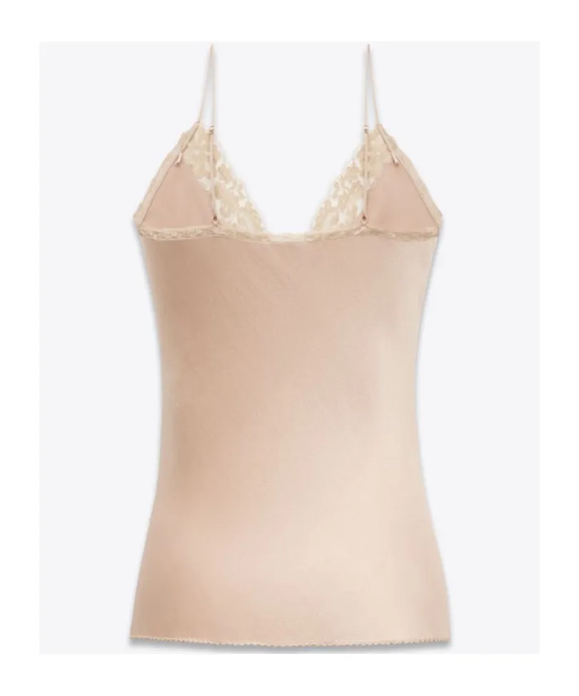 Saint Laurent V-Neck Lace Detailed Lingerie Top