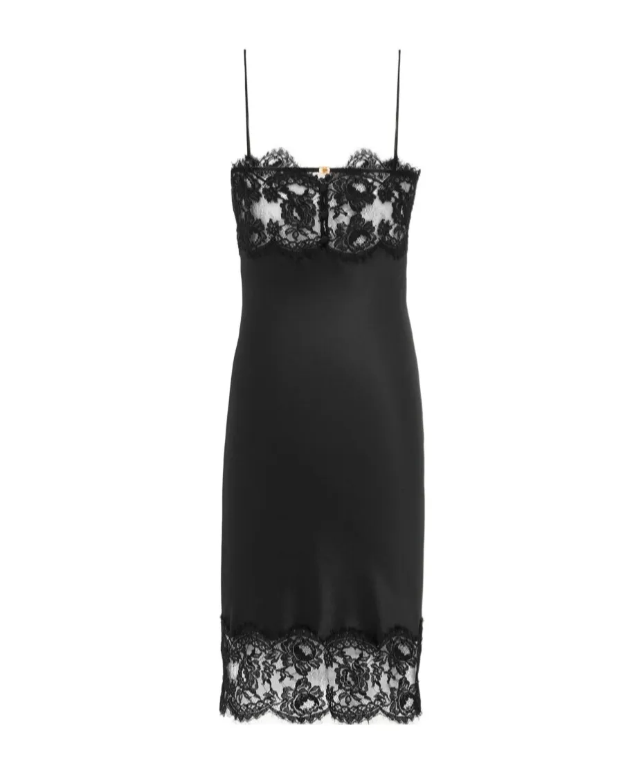 Saint Laurent Lace Detailed Sleeveless Slip Dress