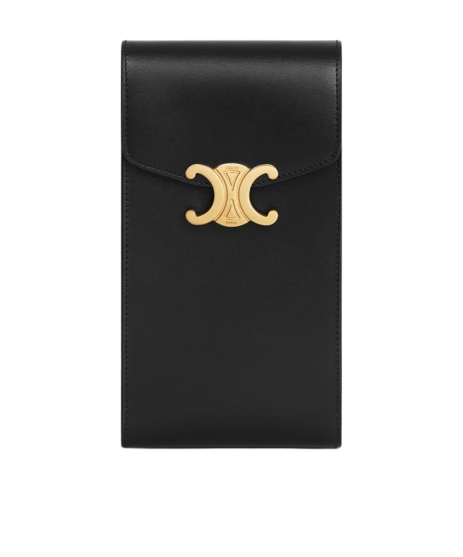 Triomphe Phone Pouch In Shiny Calfskin
