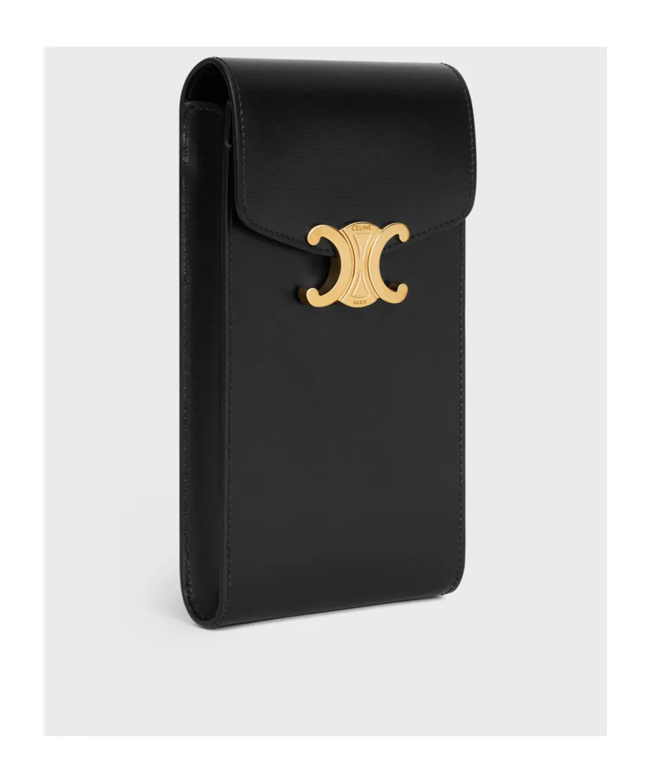 Triomphe Phone Pouch In Shiny Calfskin