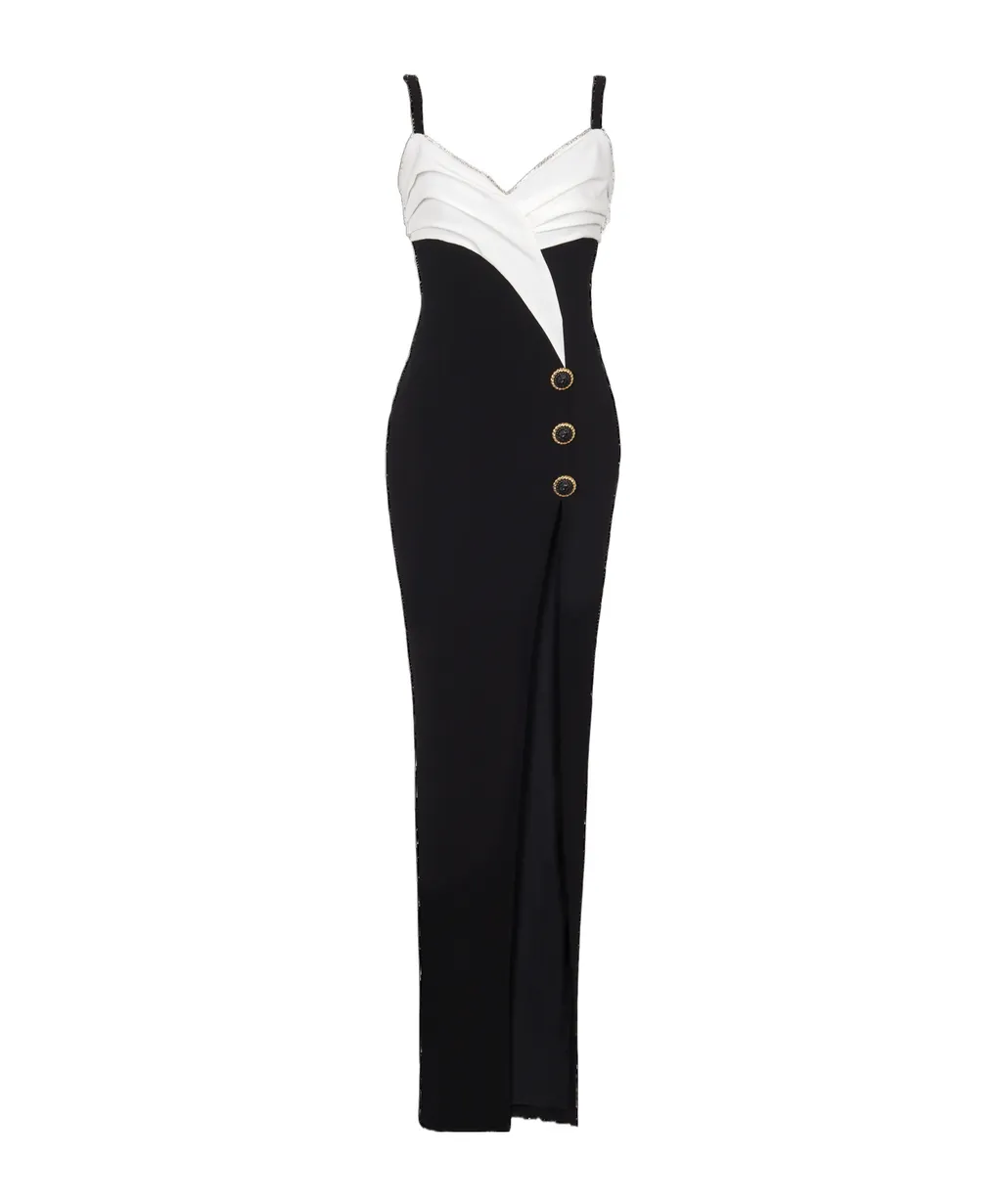 Balmain Two-Tone Long Crepe Dress