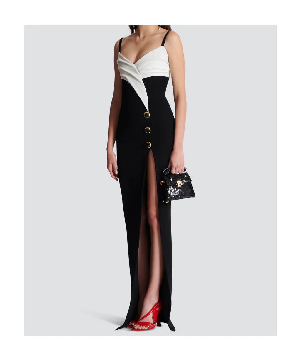 Balmain Two-Tone Long Crepe Dress