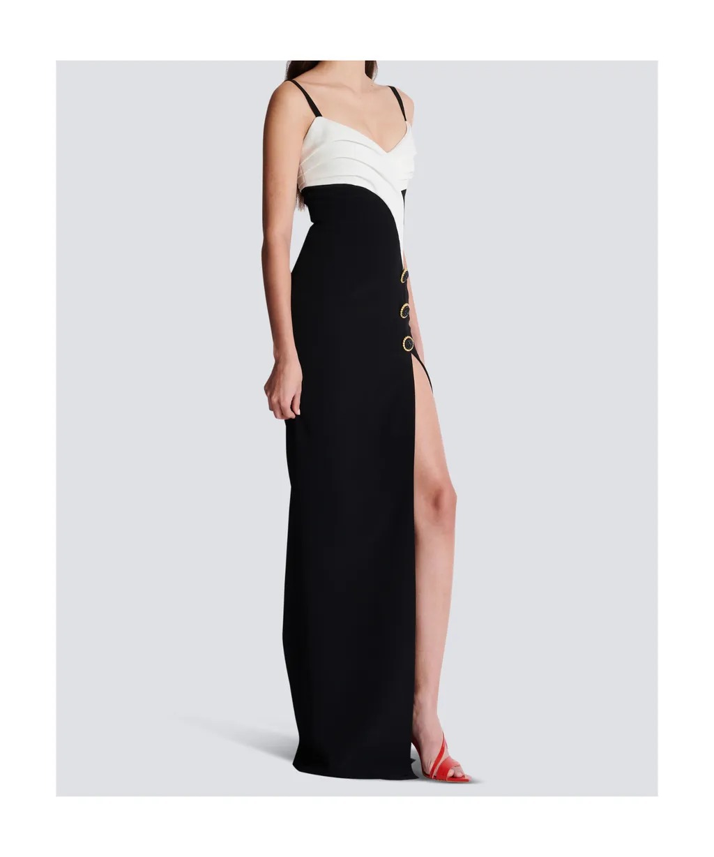 Balmain Two-Tone Long Crepe Dress