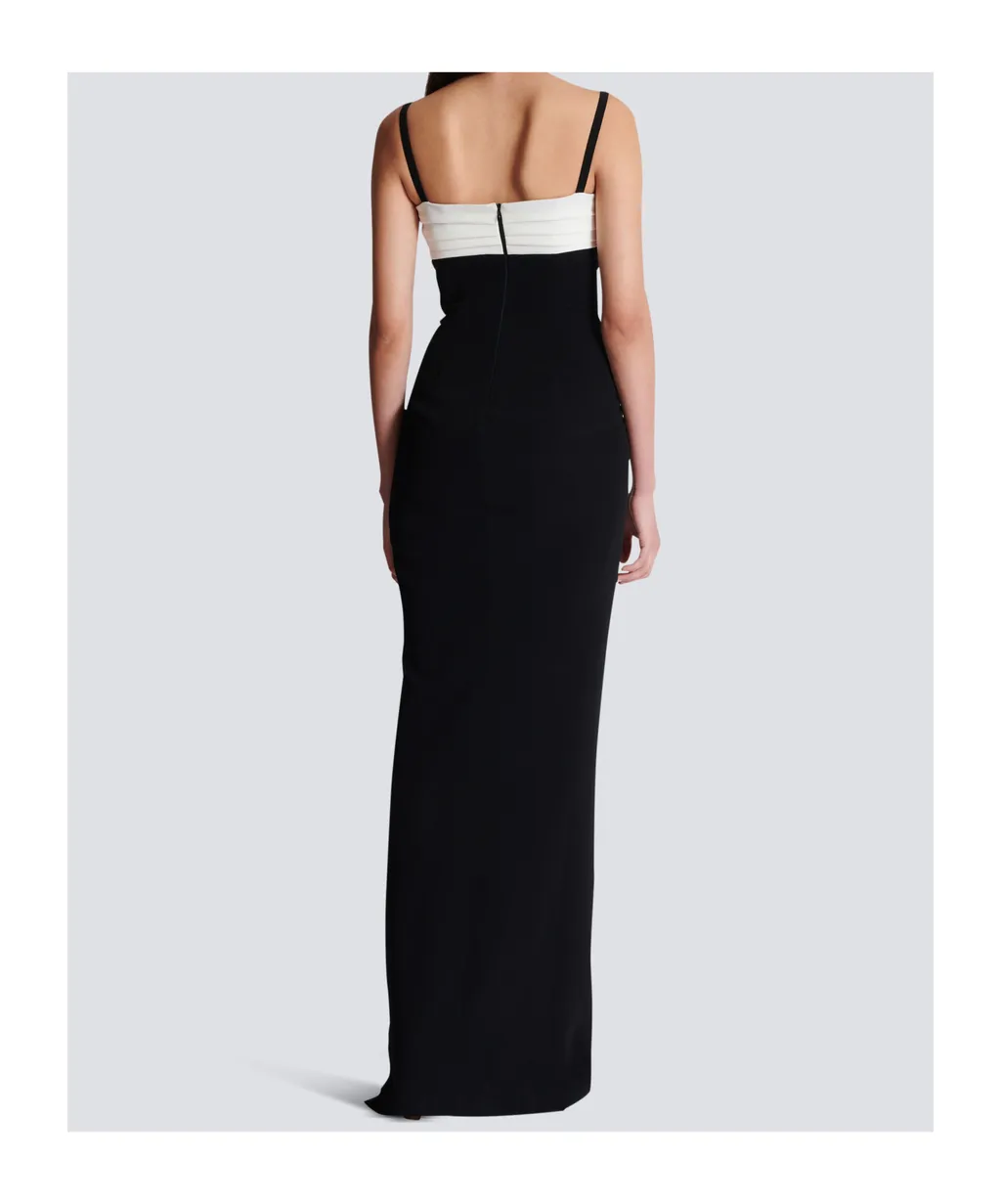 Balmain Two-Tone Long Crepe Dress