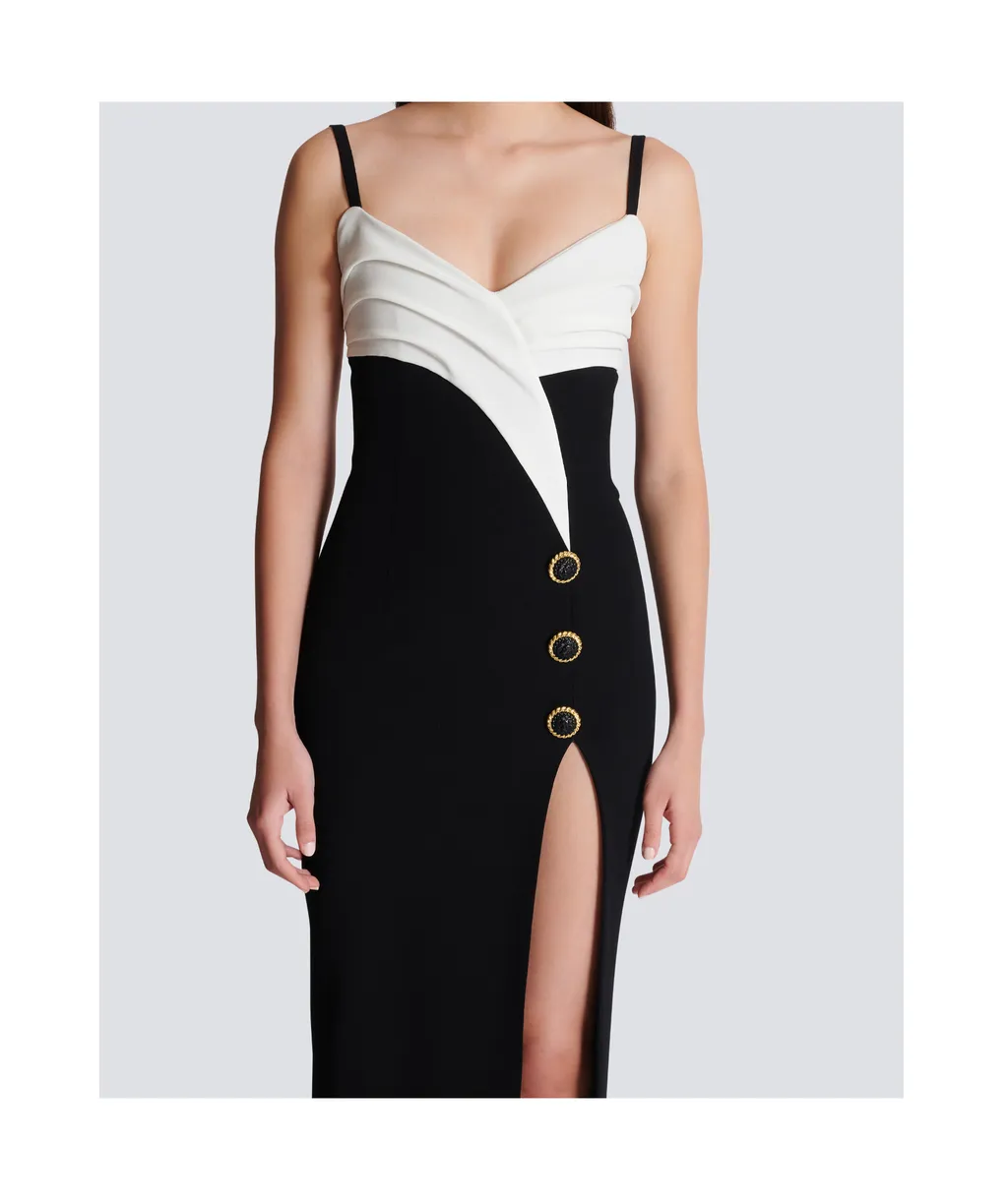 Balmain Two-Tone Long Crepe Dress