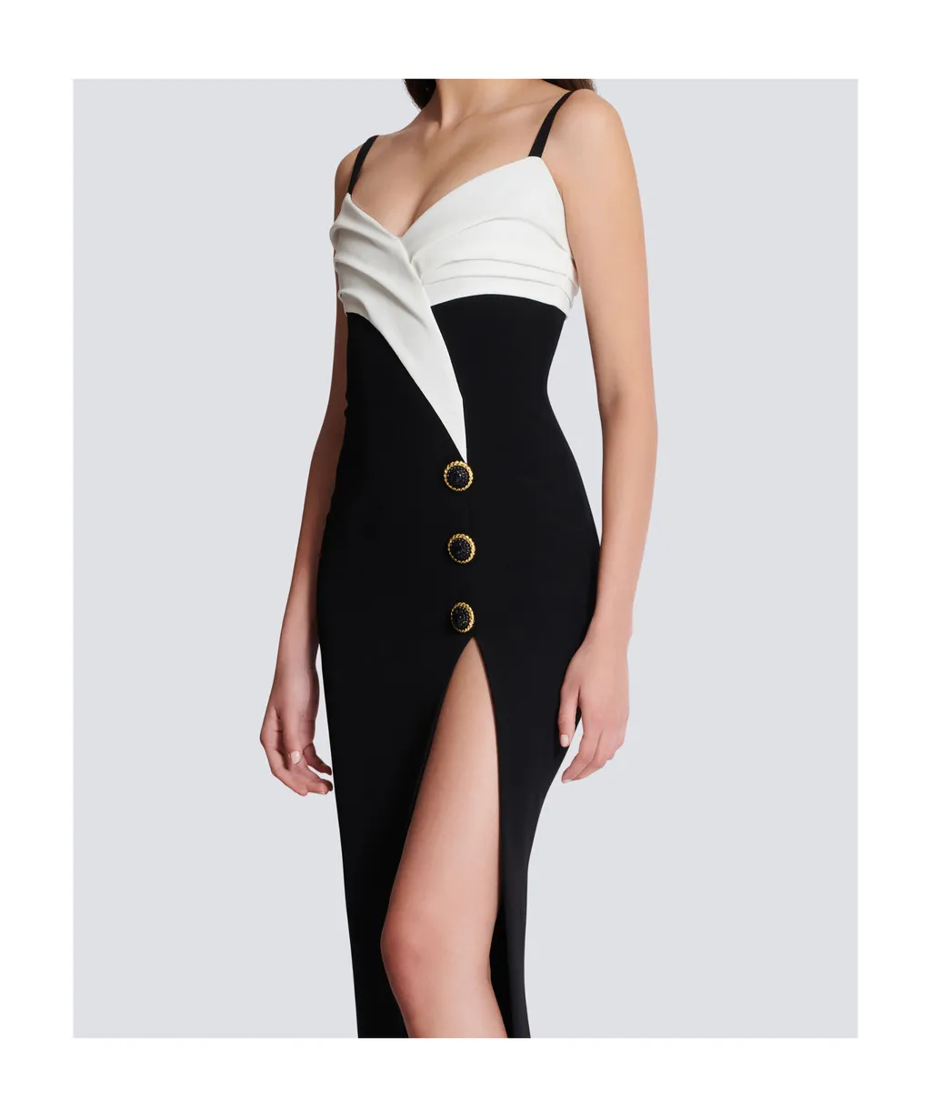 Balmain Two-Tone Long Crepe Dress
