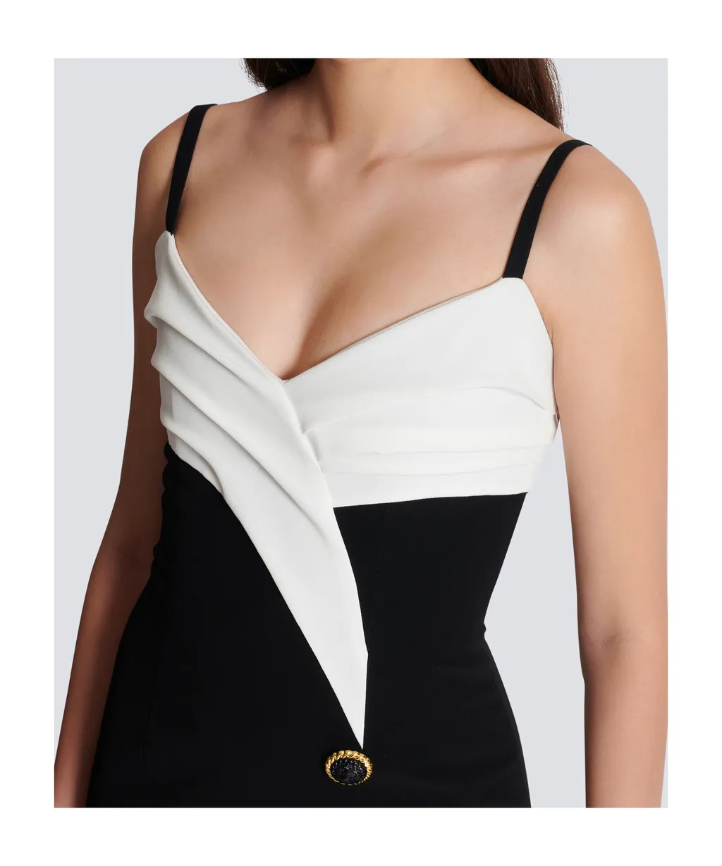 Balmain Two-Tone Long Crepe Dress