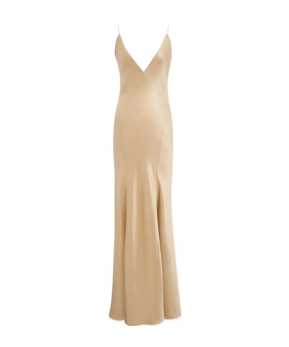 Saint Laurent V-Neck Sleeveless Satin Dress