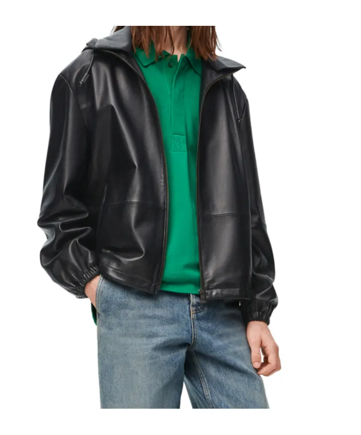 Loewe Hooded Zipped Leather Jacket
