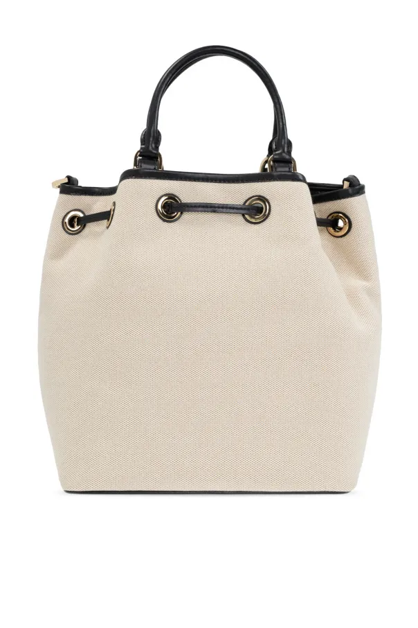 Two-Tone Leather-Trim Bucket Bag