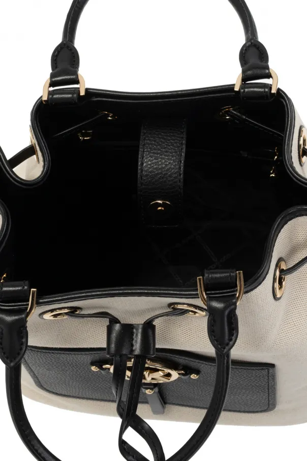 Two-Tone Leather-Trim Bucket Bag
